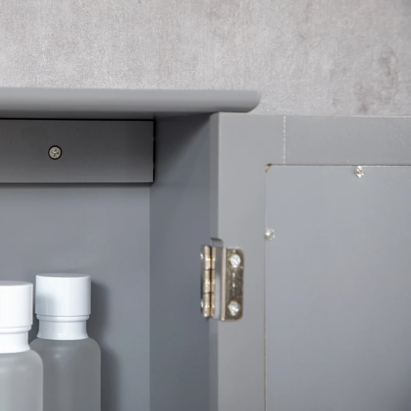kleankin Bathroom Mirror Cabinet, Wall Mounted Medicine Cabinet with Door and Shelves, Grey