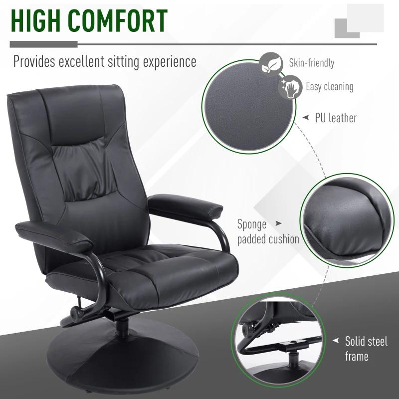 HOMCOM Ergonomic Faux Leather Lounge Armchair Recliner And Ottoman Set - Black