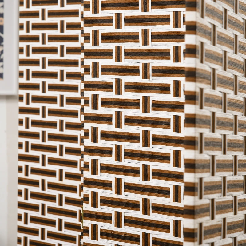 HOMCOM 6 Ft. Tall 4-Panel Room Divider, Wave Fiber Freestanding Folding Privacy Screen Panels, Partition Wall Divider for Indoor Bedroom Office, Mixed Brown