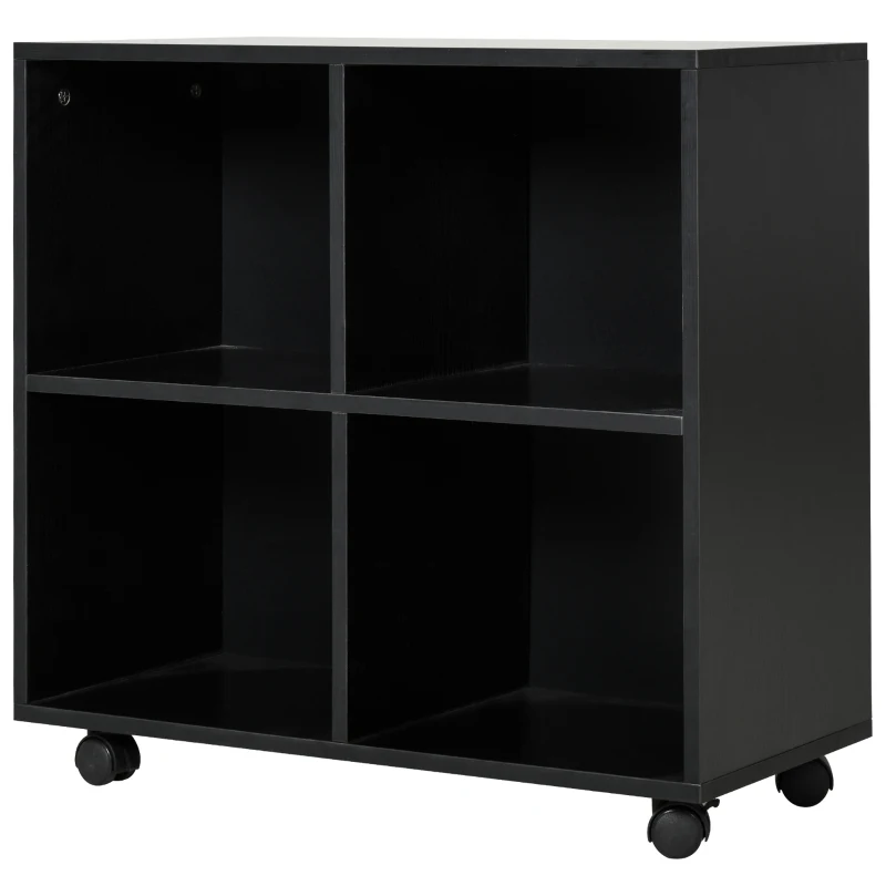 HOMCOM Rolling Mobile Storage Shelf, Wood File Cabinet, Functional Wood Cabinet for Home Office with Wheels Perfect for Study Office, Black