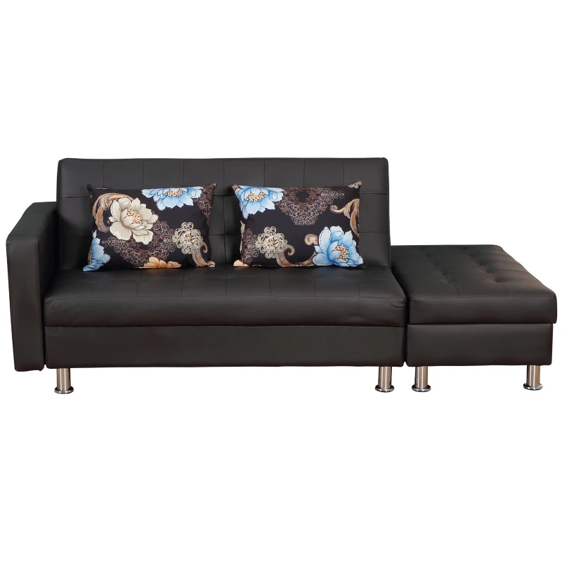 HOMCOM Convertible Adjustable 3-Position Futon Set Sofa Bed Couch Chaise Lounge with Ottoman and 2 Pillows