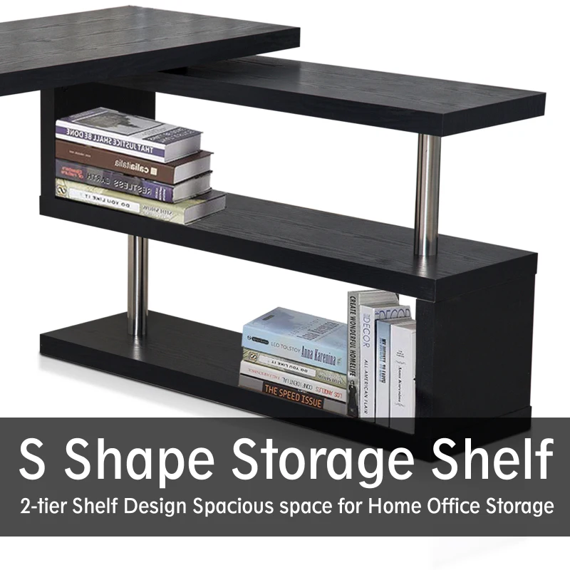 HOMCOM Pivoting Hollow Core Wood Computer Desk Storage Display Shelf Bookshelf Divider Black