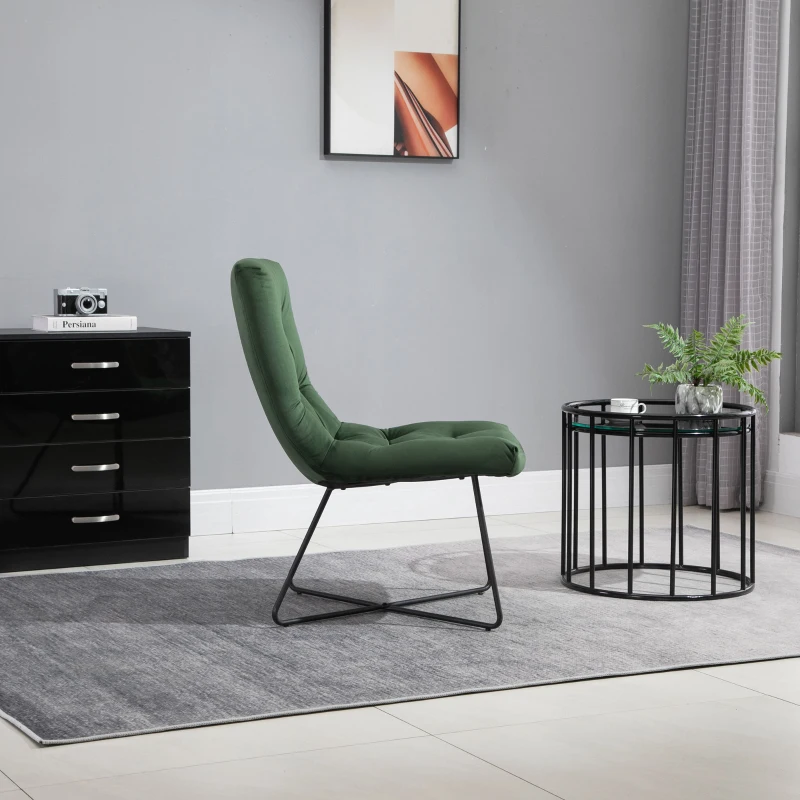 HOMCOM Modern Comfort Style Leisure Accent Chair with X-Shaped Metal Base and Straight Back for Living Room, Dining Room, Office, Green