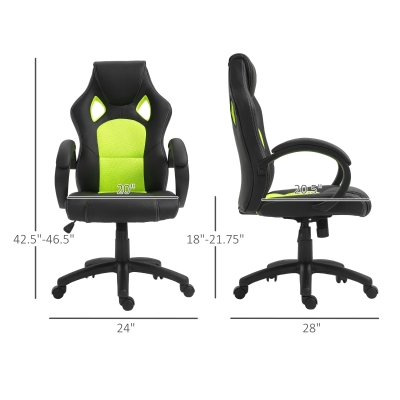 HOMCOM Racing Gaming Chair Office Chair Computer Desk Gamer Chair with Swivel Wheels, Padded Headrest, Tilt Function, Green