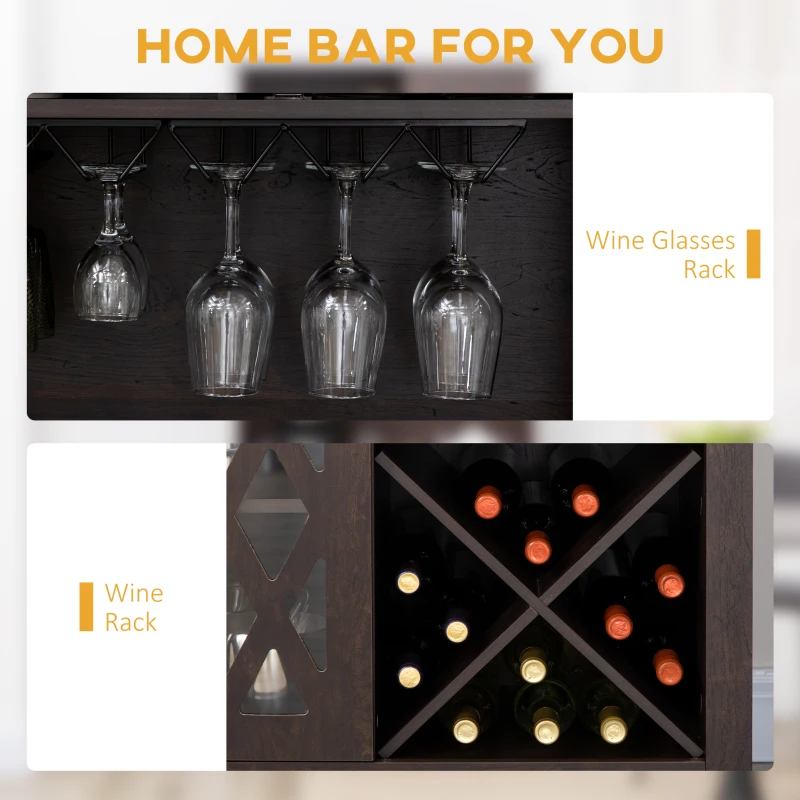 HOMCOM 72" Kitchen Pantry, Buffet with Hutch, Cupboard for Microwave, 2 Door Cabinets, Wine Glasses Rack, Wine Rack, Brown