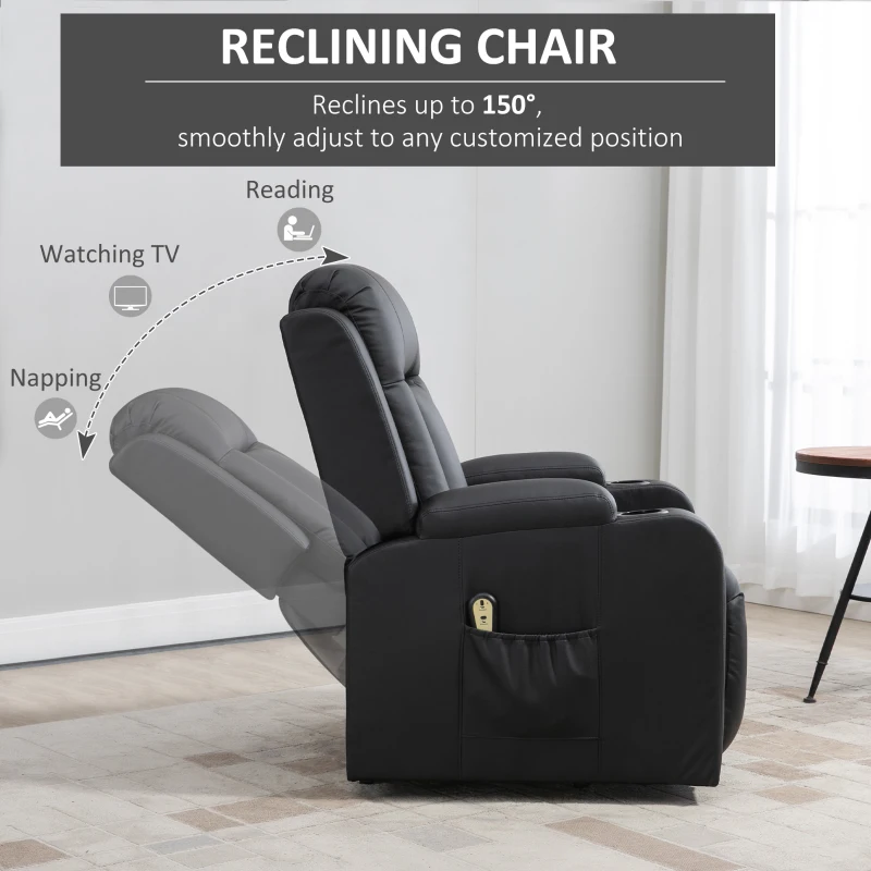 HOMCOM PU Leather Electric Power Lift Chair for Elderly Recliner Sofa with Cup Holders and Footrest (Black)