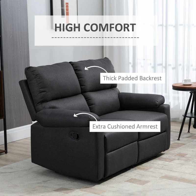 HOMCOM Loveseat Recliner Sofa, 2 Seater Reclining Chair with Footrest and Split Backrest, Dark Grey