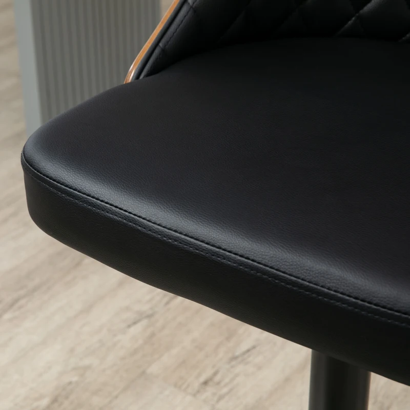 HOMCOM Adjustable Bar Stools Set of 2 Swivel Counter Height Barstools Chairs, PU Leather Solid Wood Back and Footrest, Black