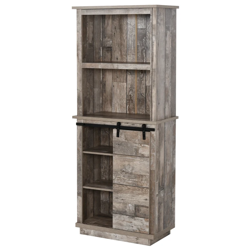 HOMCOM 65" Freestanding Rustic Kitchen Pantry, Buffet with Hutch Storage Cabinet with Barn Door Design, Adjustable Shelf, Vintage Wood