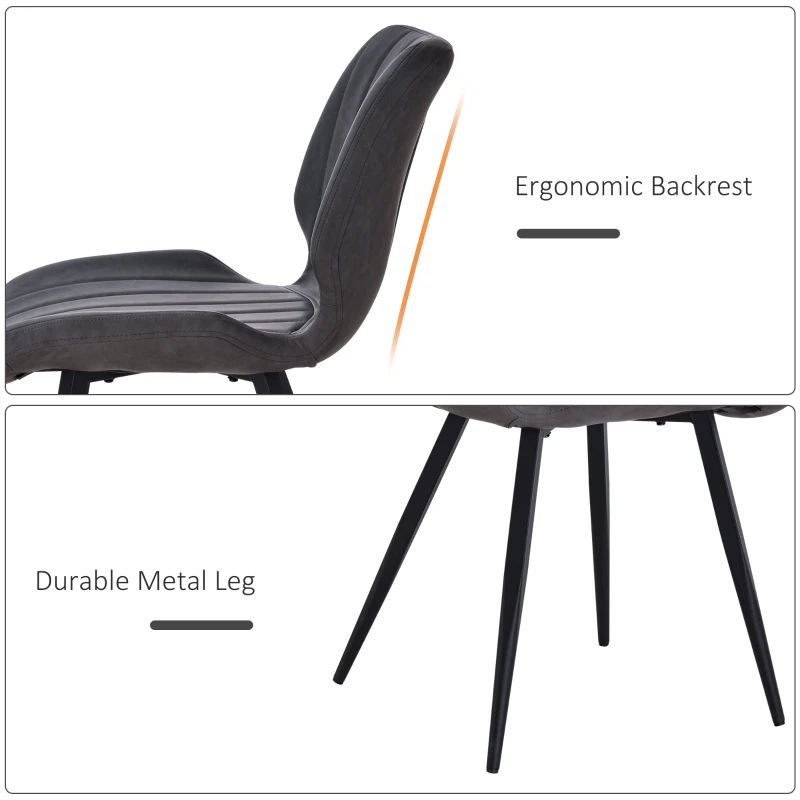 HOMCOM Modern Dining Chairs Set of 2, PU Leather Upholstered Kitchen Chair with Moulded Seats, Metal Frame, Grey