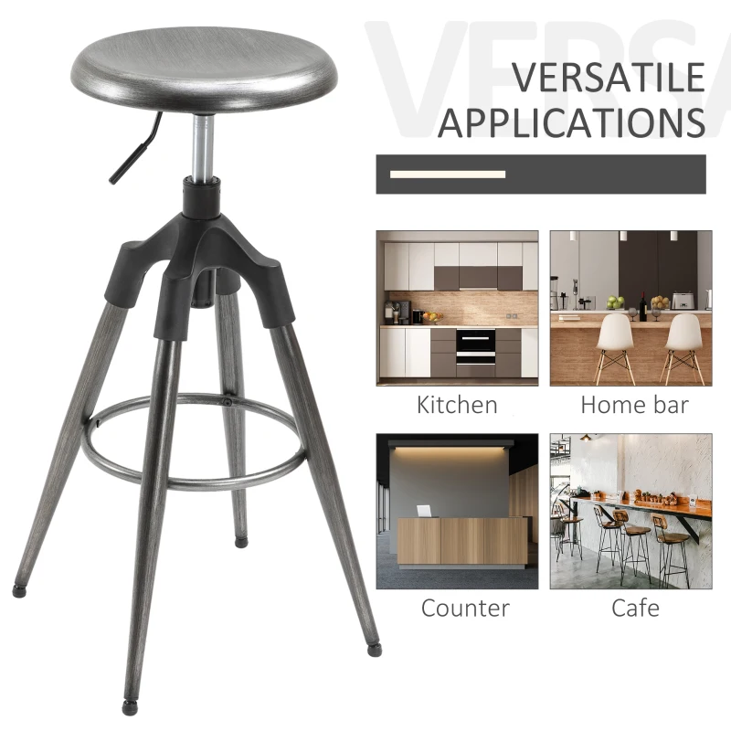 HOMCOM Industrial Backless Bar Stool Metal Swivel Seat Adjustable Height  Silver