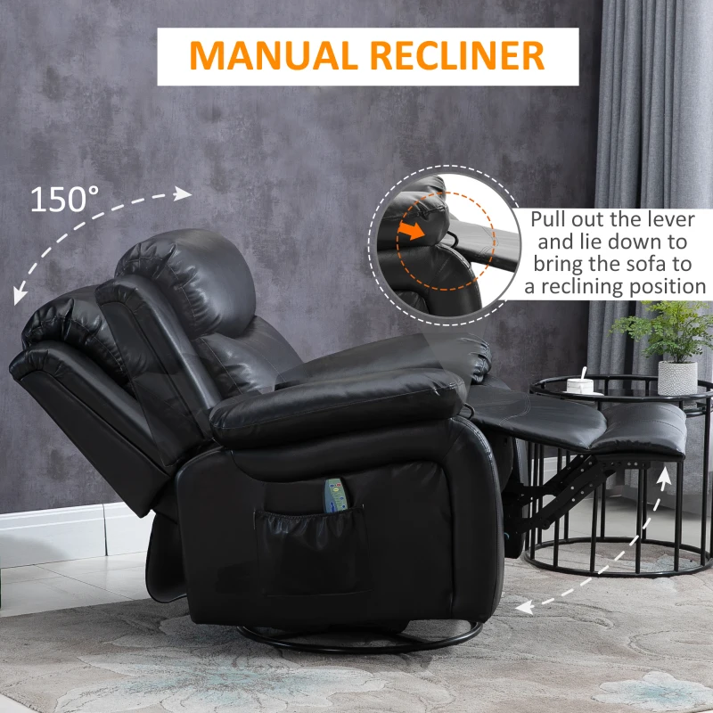 HOMCOM Deluxe Manual Recliner Electronic Massage Sofa Recliner Chair Leather Lounge Black
