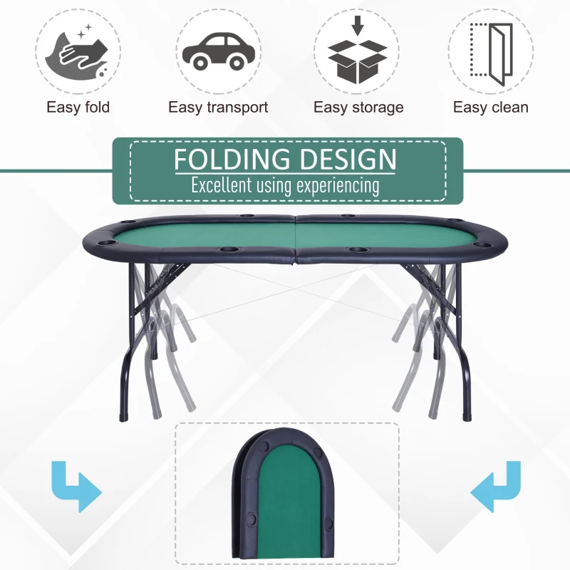 Soozier Deluxe Foldable 72" x 33" Oval Poker / Blackjack Card Game Table w/ 8 Cup Holders - Green Felt