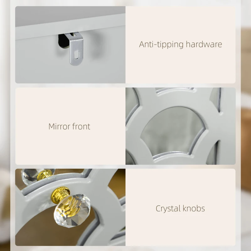 HOMCOM Modern Bedside Table, Side End Table with Drawers and Front Mirror, 15.4"x14.4"x23.6", Gray