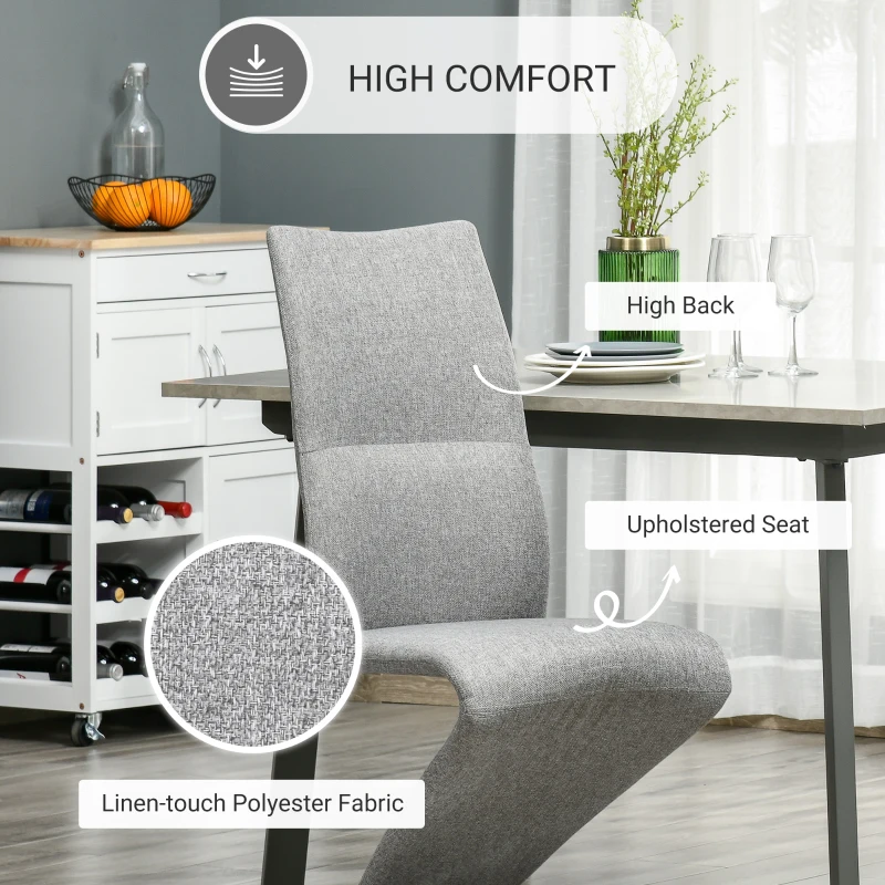 HOMCOM Set of 2 Dining Chairs with Modern Style High Back Side Chairs with Upholstered Seat, Solid Steel Base for Living Room, Kitchen, Study, Grey