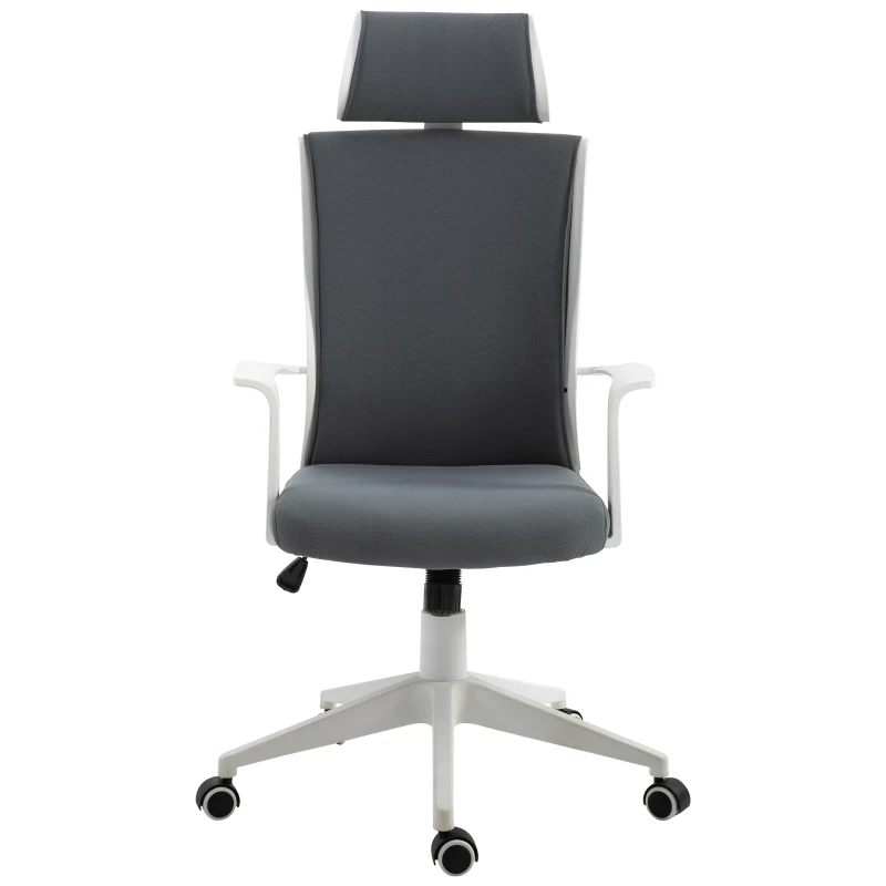 Vinsetto Office Chair High Back Mesh Office Chair 360° Swivel Rocking Height Adjustable with Headrest, Grey and White