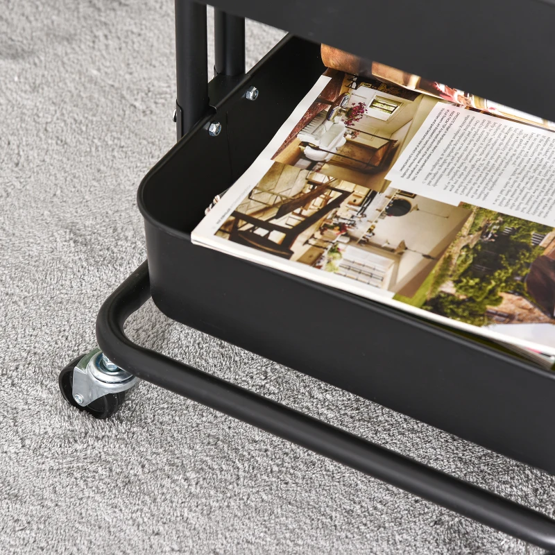 HOMCOM 3-Tier Rolling Serving Cart Utility Kitchen Trolley Storage Cart Multifunction Organizer Shelving Units with Wheels, Black