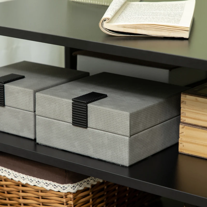 HOMCOM Modern Side Table with Storage Shelves, Square End Table for Bedroom, Living Room, Small Space, Night Stand with Adjustable Feet, Black