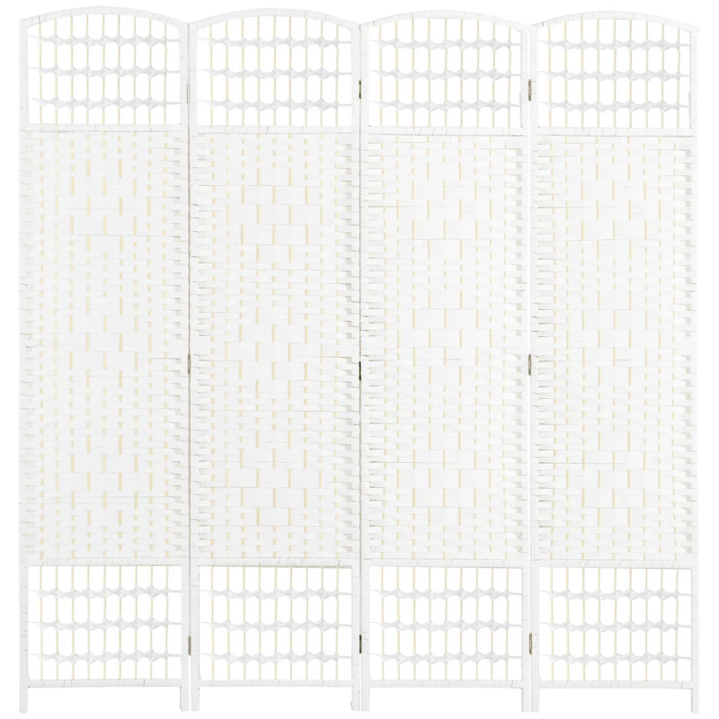 HOMCOM 4 Panel Folding Room Divider, Portable Privacy Screen, Wave Fiber Room Partition for Home Office, White
