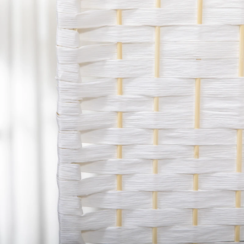 HOMCOM 4 Panel Folding Room Divider, Portable Privacy Screen, Wave Fiber Room Partition for Home Office, White