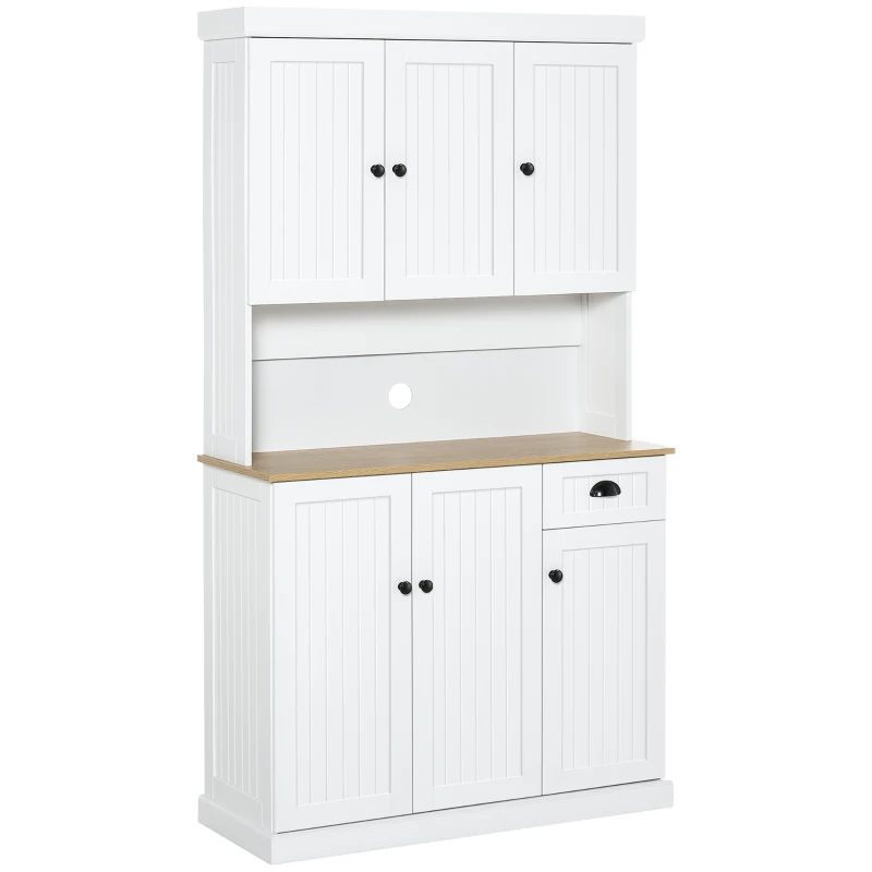 HOMCOM 71" Kitchen Pantry Buffet with Hutch Storage Cabinet Microwave Oven Stand with Drawer- White/Oak