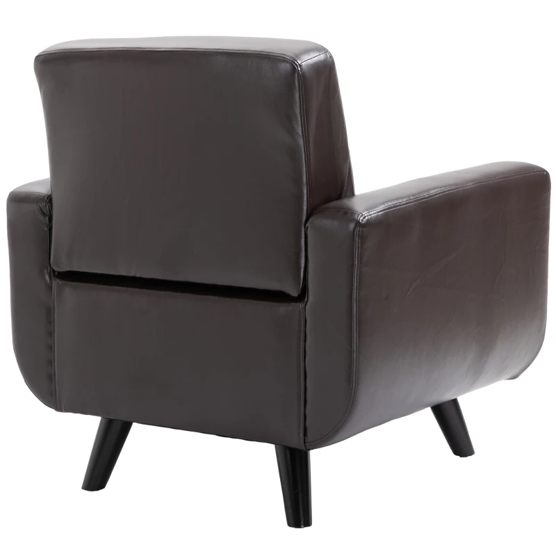 HOMCOM PU Leather Armchair Padded Accent Club Chair,  Tufted Back Wooden Seat with Armrest Living Room Furniture, 31.5" W, Brown