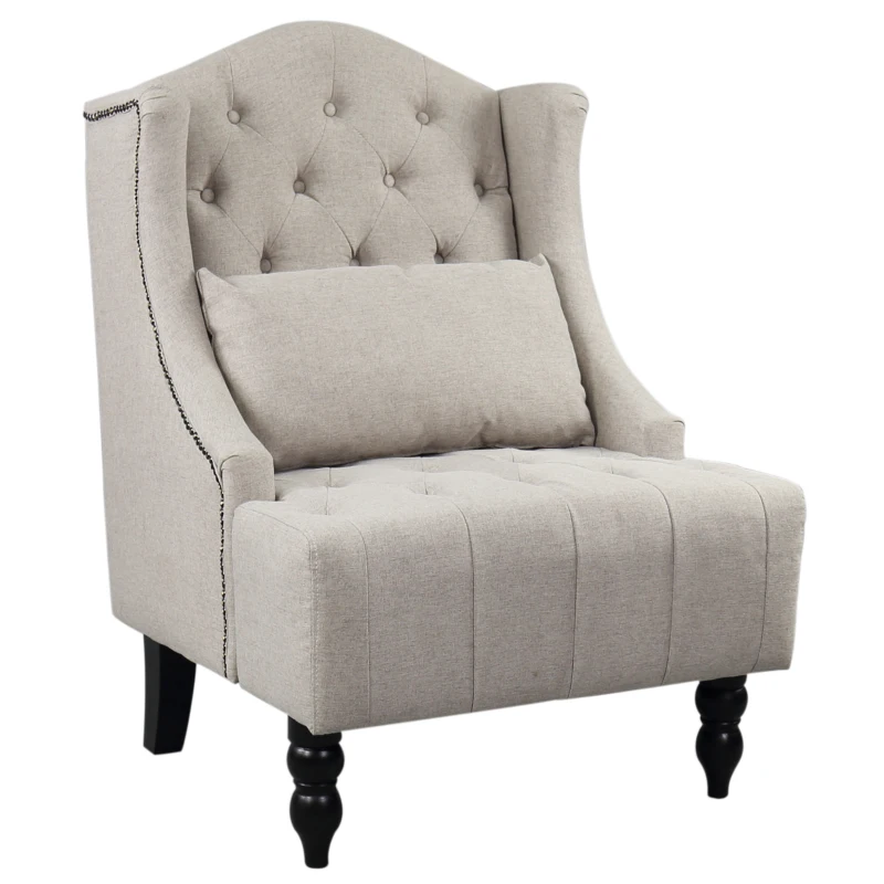 HOMCOM Tall Tufted Wingback Chair Nailhead Living Room Grey