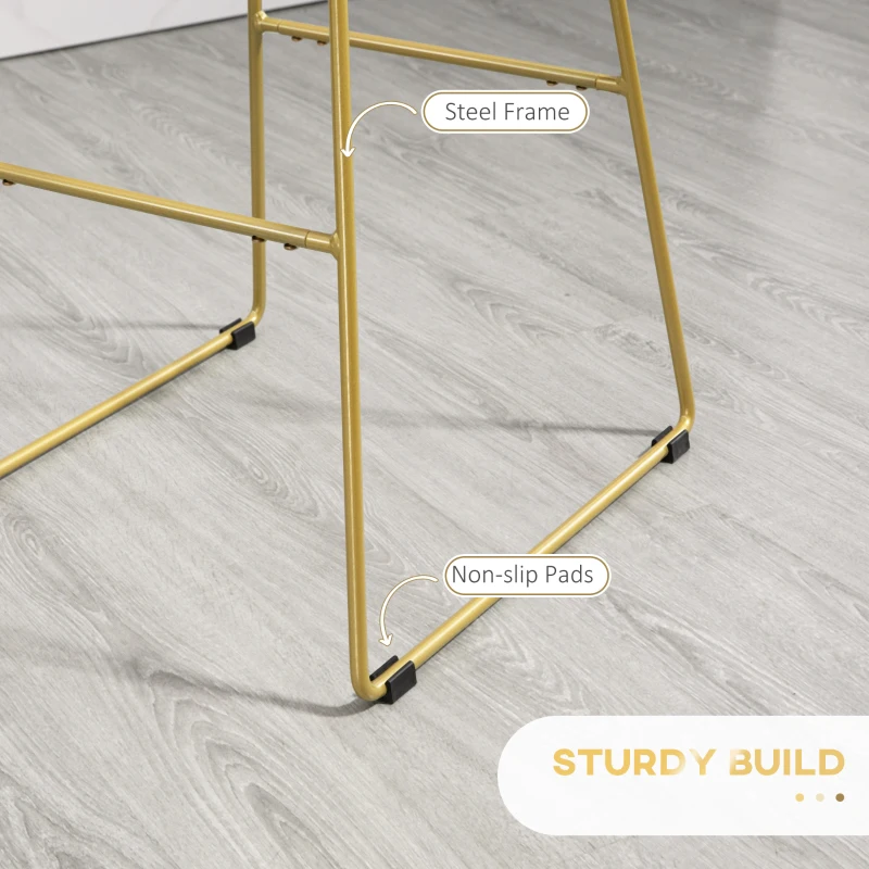 HOMCOM Modern Bar Stools Set of 2, Metal Wire Bar Height Barstools, Bar Chairs for Kitchen with Removable Cushion, Back and Footrest, Gold