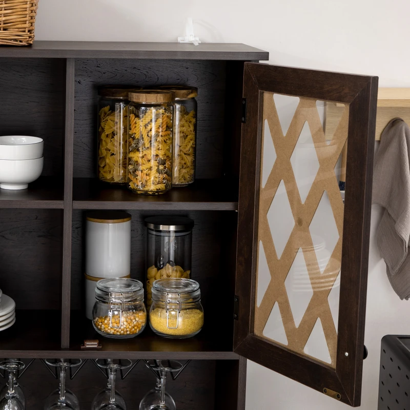 HOMCOM 72" Kitchen Pantry, Buffet with Hutch, Cupboard for Microwave, 2 Door Cabinets, Wine Glasses Rack, Wine Rack, Brown