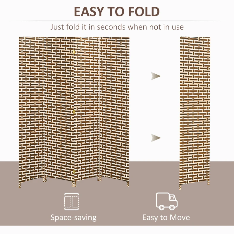 HOMCOM 6 Ft. Tall 4-Panel Room Divider, Wave Fiber Freestanding Folding Privacy Screen Panels, Partition Wall Divider for Indoor Bedroom Office, Mixed Brown