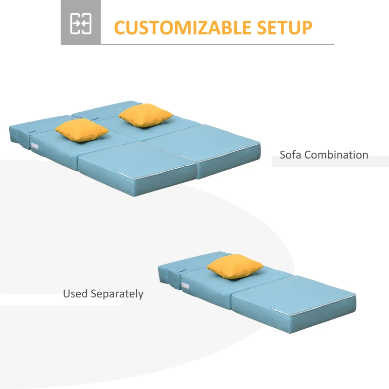 HOMCOM Convertible Floor Sofa Bed Recliner Fabric Upholstered Sleeper Lounge Futon with Pillow for Living Room, Blue/Yellow