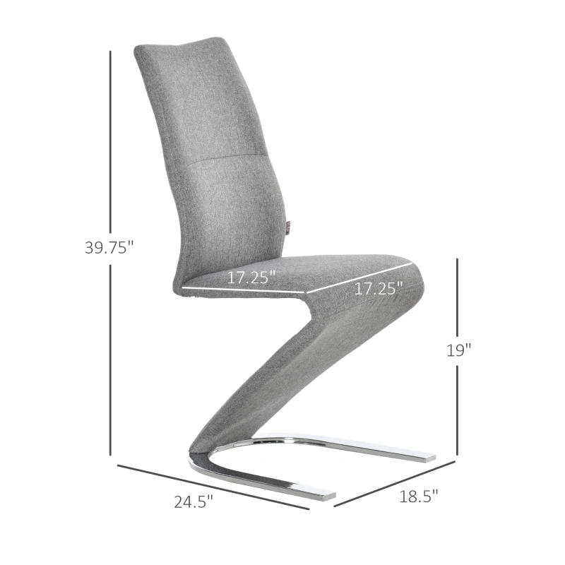 HOMCOM Set of 2 Dining Chairs with Modern Style High Back Side Chairs with Upholstered Seat, Solid Steel Base for Living Room, Kitchen, Study, Grey