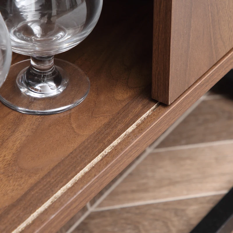 HOMCOM Industrial Wine Bar Cabinet, Liquor Cabinet for 6 Bottles, Sideboard with Sliding Door, Tempered Glass Top, Adjustable Shelf for Home Bar, Dining Room, Walnut