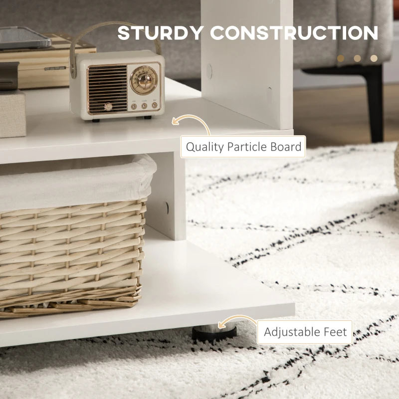 HOMCOM Modern Side Table with Storage Shelves, Square End Table for Bedroom, Living Room, Small Space, Night Stand with Adjustable Feet, White