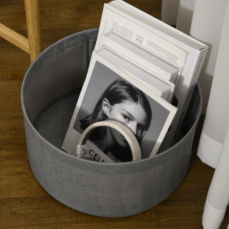 HOMCOM Round Side Table with Detachable Tray Top and Fabric Storage Basket, End Table with Bamboo Frame