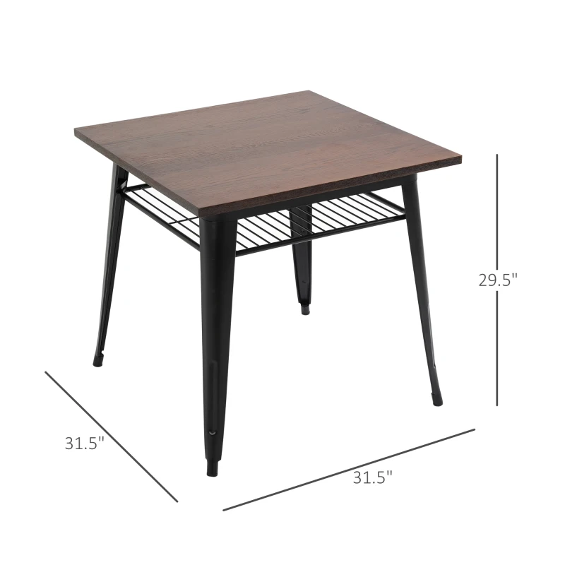 HOMCOM Industrial Dining Table Bar Table with Grid Storage Shelf, Pub Desk with Metal Frame for Living Room, Kitchen, Bedroom