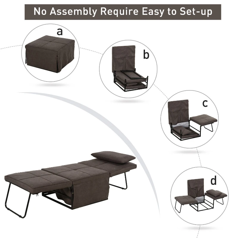HOMCOM Sofa Bed, Convertible Chair 4 in 1 Multi-Function Folding Ottoman Modern Linen Guest Bed with Adjustable Sleeper for Small Room Apartment