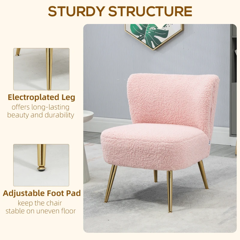 HOMCOM Lounge Chair for Bedroom Living Room Chair with Soft Upholstery and Gold Legs Pink