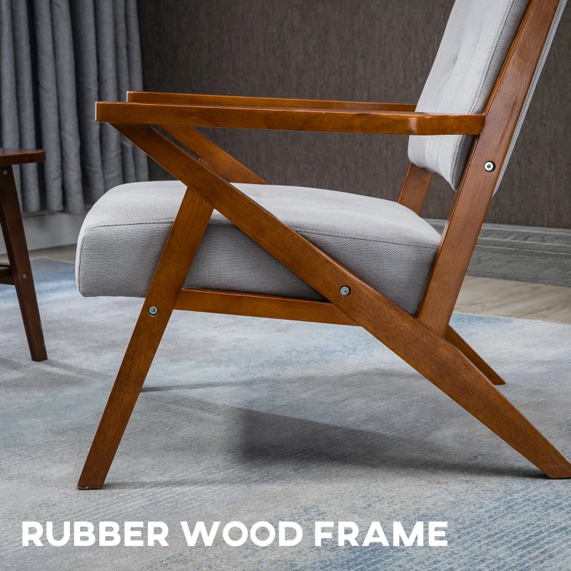 HOMCOM Armchair with Removable Seat and Back Cushion for Bedroom Tufted Living Room Chair with Faux Leather and Wood Legs Grey