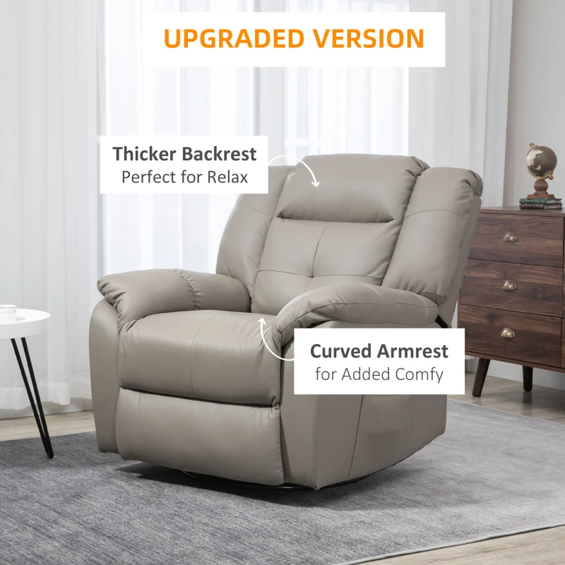 HOMCOM 8-Point Vibration Massage Recliner Chair, PU Leather Manual Reclining Sofa, Swivel Nursery Rocking Chair with Remote Control, Side Pockets, for Living Room, Grey