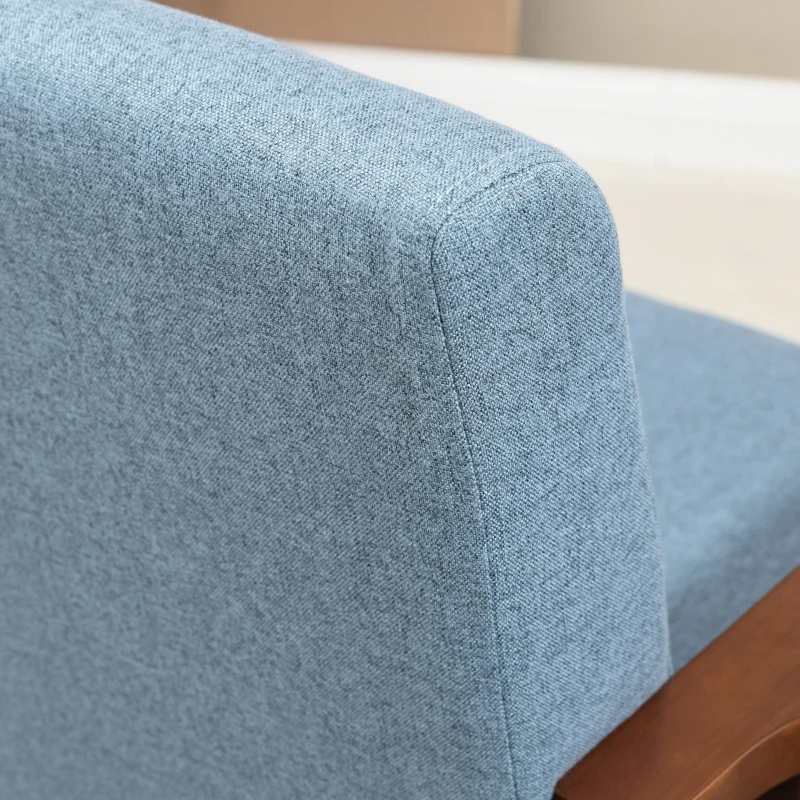 HOMCOM Compact Loveseat Sofa Couch Linen Fabric Double Seat Sofa with Rubber Wood Legs Blue