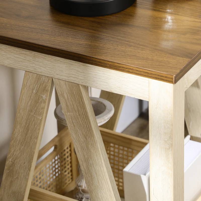 HOMCOM Farmhouse Side Table with Storage, Rustic End Table with Bottom Shelf for Bedroom, Living Room, Oak