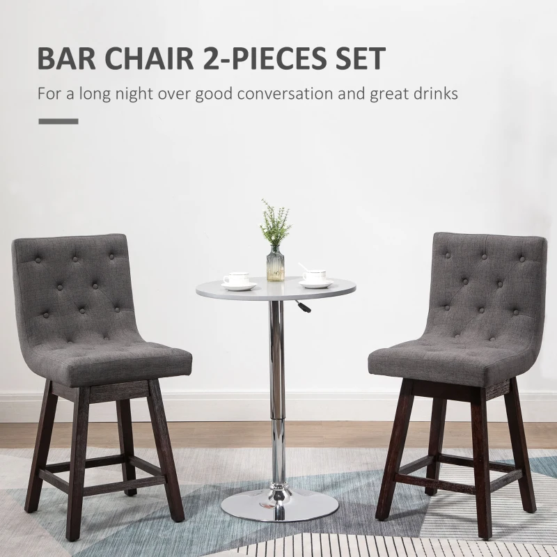 HOMCOM Counter Height Bar Stools, Swivel Bar Chairs, 25.5" High Fabric Tufted Breakfast Barstools for Kitchen, Set of 2, Gray