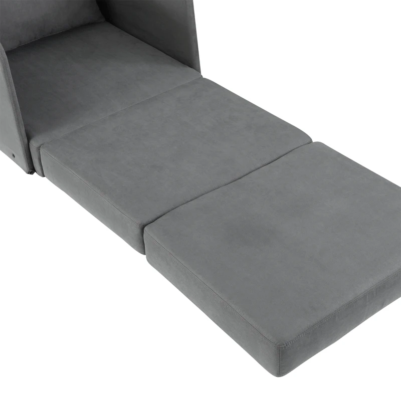 HOMCOM Faux Suede Sofa Bed Single Sofa Armchair Soft Floor Sleeper Lounger Futon Couch W/ Pillow and Pocket, Grey