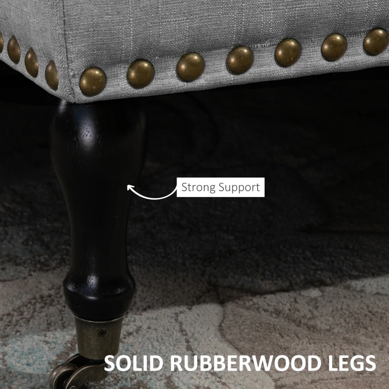 HOMCOM Mobile End of Bed Bench, Upholstered Bedroom Entryway Bench with Button-Tufted, Accent Ottoman with Nailhead Trim and Wheels, Gray