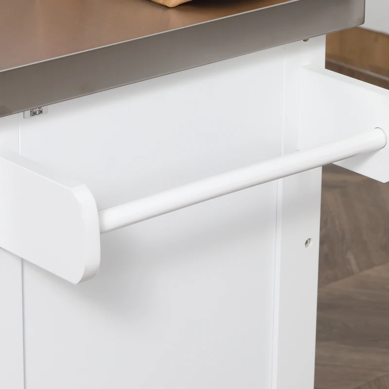 HOMCOM Rolling Kitchen Island on Wheels, Storage Cart with Stainless Steel Top, White