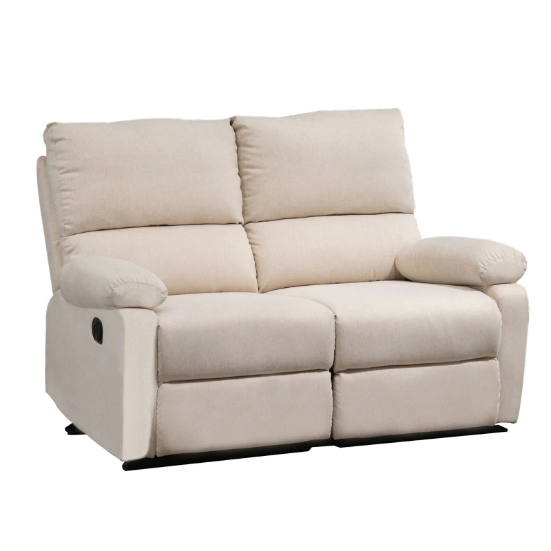 HOMCOM Double Reclining Loveseat, 2 Seater Manual Recliner Chair, Upholstered Reclining Sofa Chair with Footrest and Split Backrest, Beige