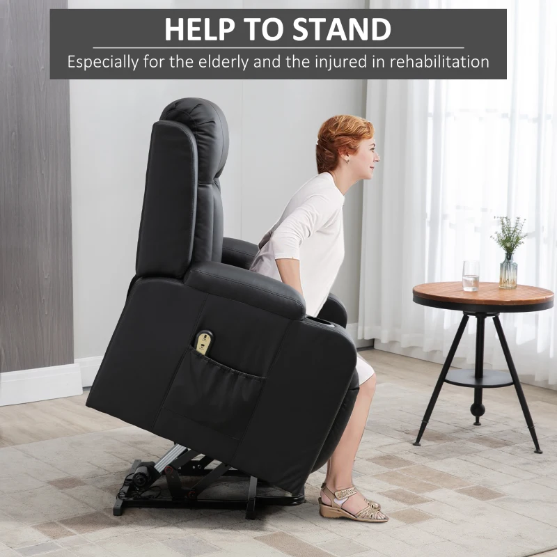 HOMCOM PU Leather Electric Power Lift Chair for Elderly Recliner Sofa with Cup Holders and Footrest (Black)