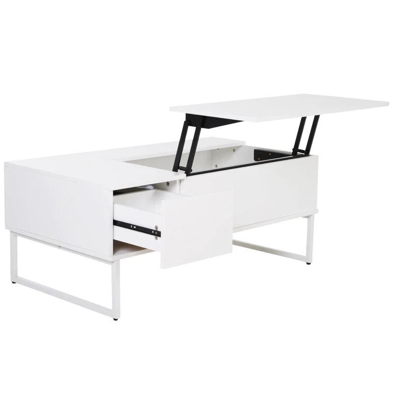 HOMCOM Foldable Wood Lift Top coffee Table Convertible Tea Desk Furniture with 2 Storage Drawer Tray White
