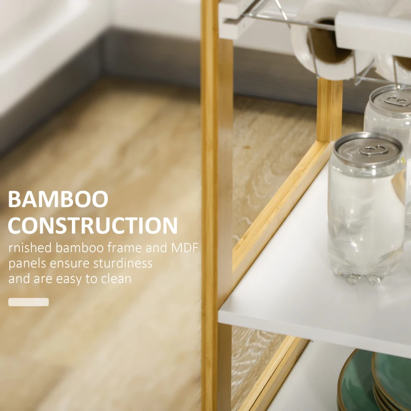 HOMCOM Kitchen Island with Storage, Bamboo Kitchen Cart on Wheels with 2 Drawers, 2 Metal Baskets, Open Shelves and Casters with Lock, Natural